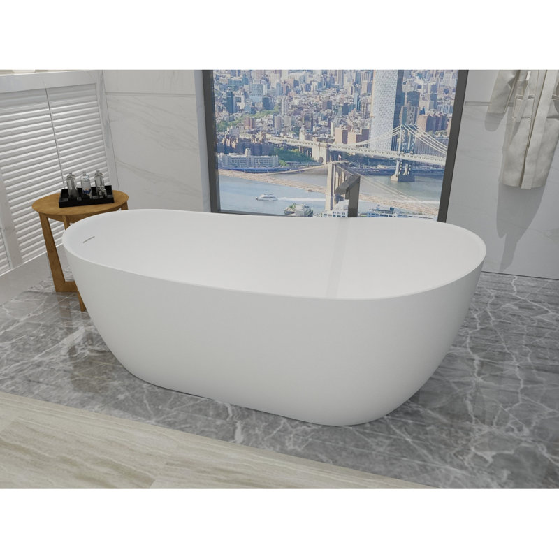 67 Inch Freestanding Solid Surface Soaking Bathtub