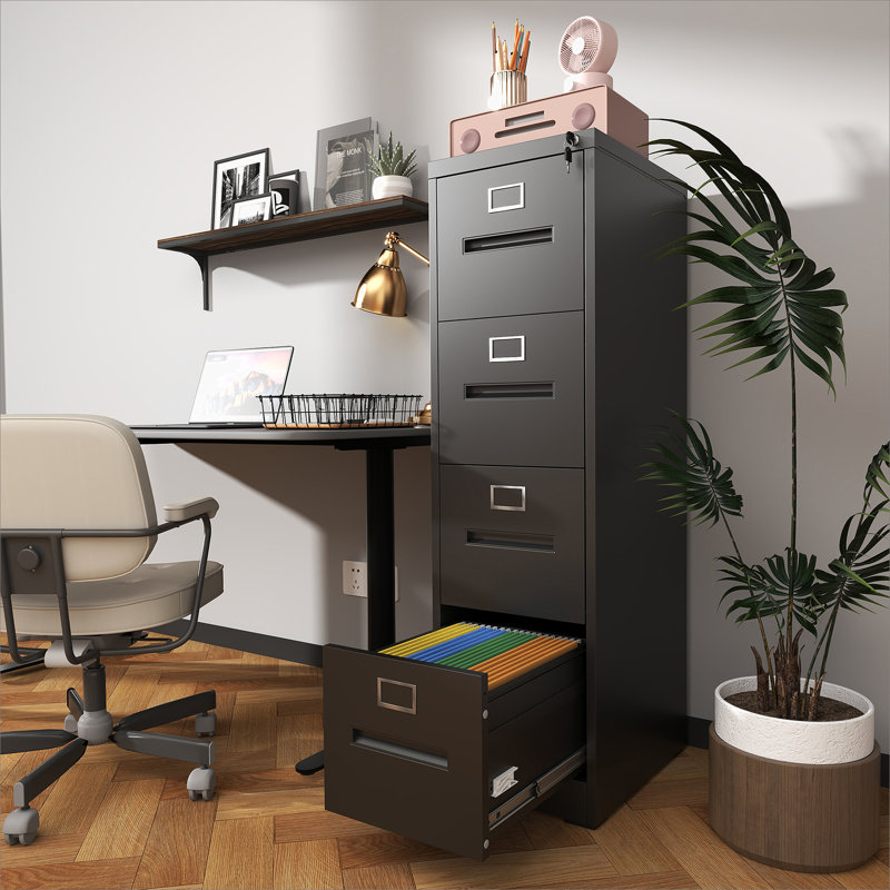 4 Drawer File Cabinet with Lock Metal Vertical File Cabinet Office Home, A4 Legal/Letter Size Narrow File Cabinet Locked,Assembly Required