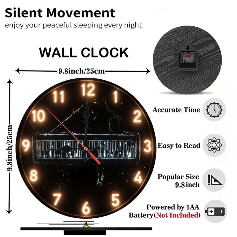 Cadran de l'horloge avec piano à l'intérieur