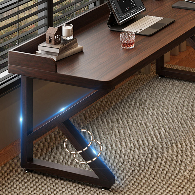 Nut-brown Rectangular Solid Wood desk, 29.53" H x 86.61" W x 27.56" D