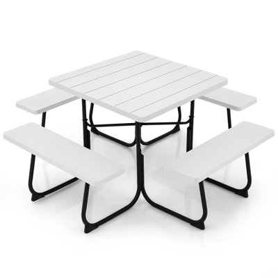 HDPE Picnic Table Bench Set With Umbrella Hole For 6-8