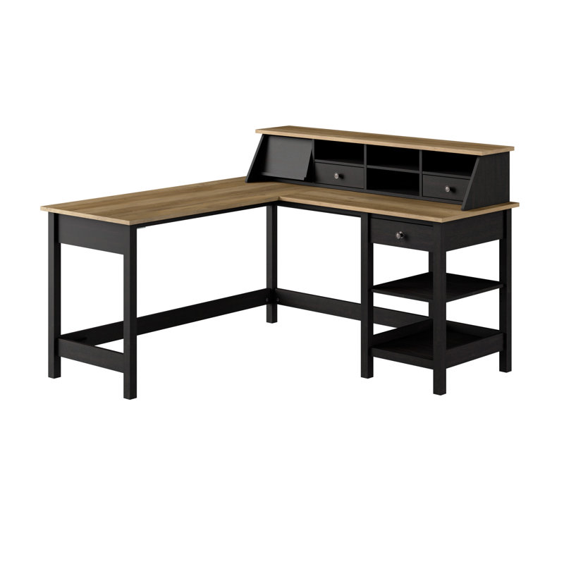 Huckins 2 Piece Computer Desk Office Set, Brown/Black