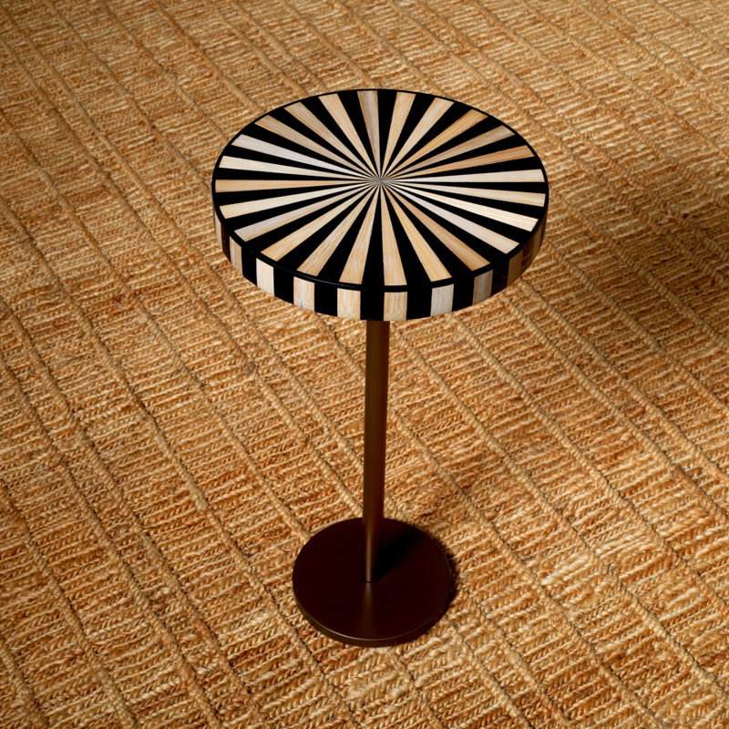 Side Table Albany Antique Brass Finish Marquetry Top
