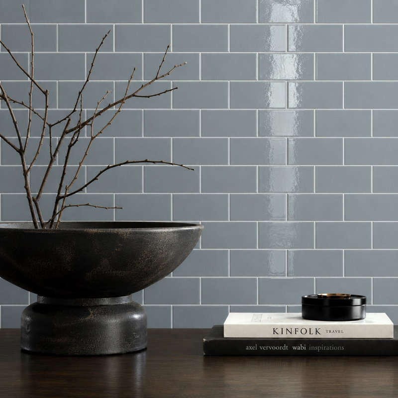 Curvaceous 3" x 6" Ceramic Wall Tile, Blue Haze