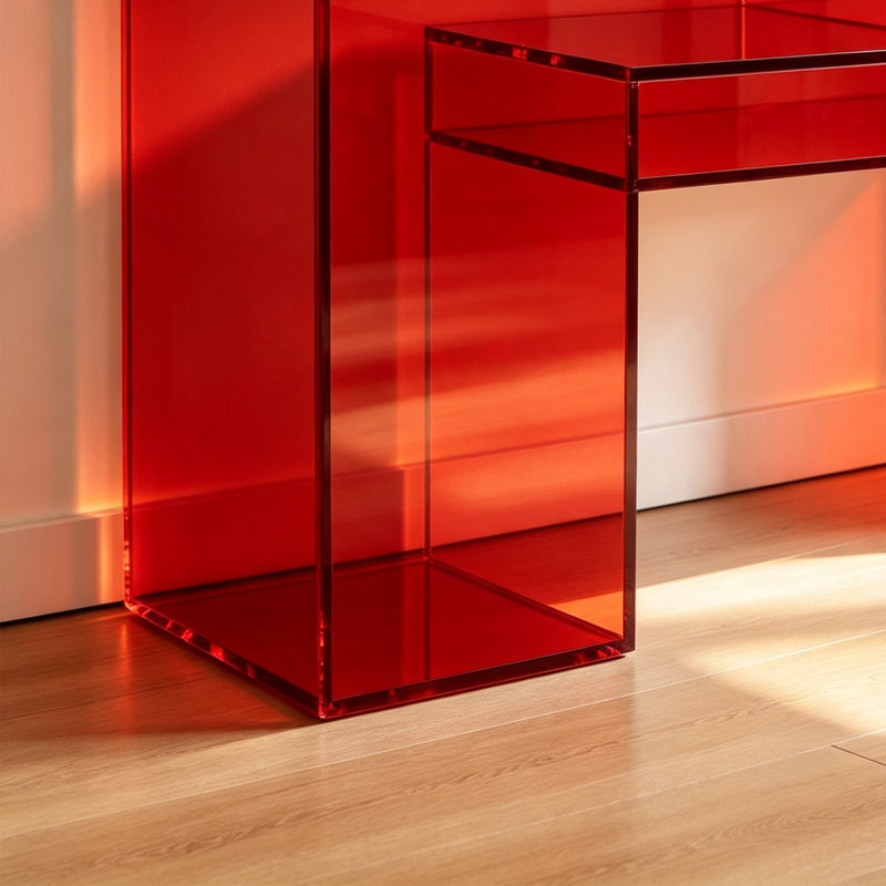 Console décorative moderne en acrylique rouge, H 27,56 po x l 55,12 po x P 11,81 po