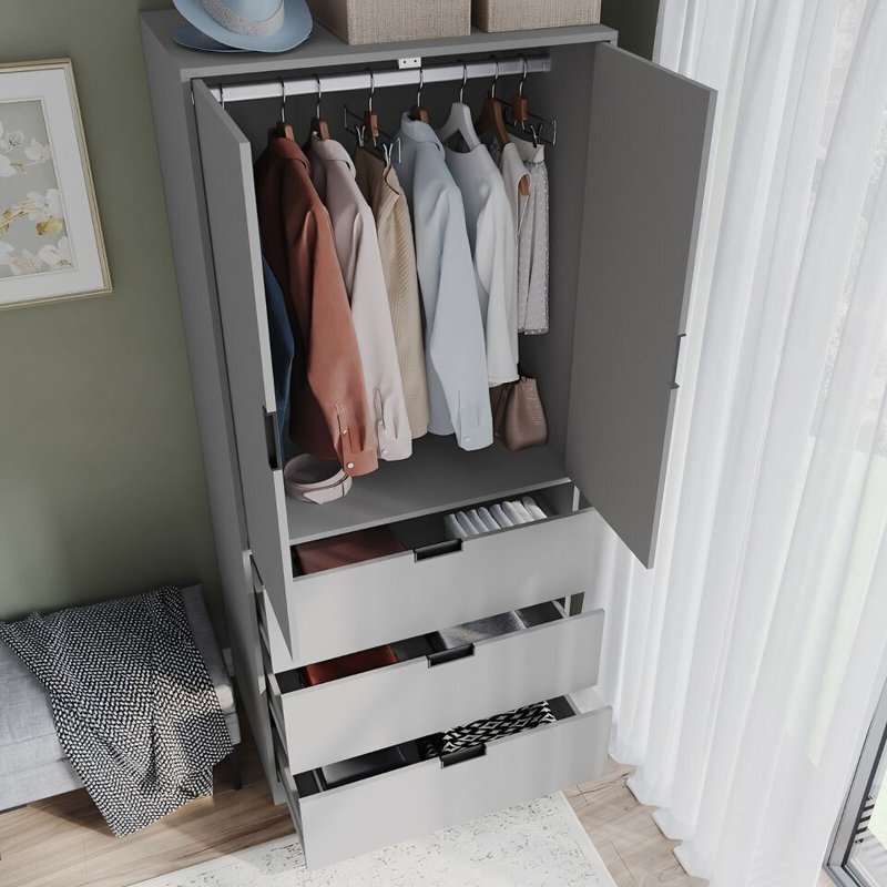 Stephy Solid Wood Wardrobe, Gray