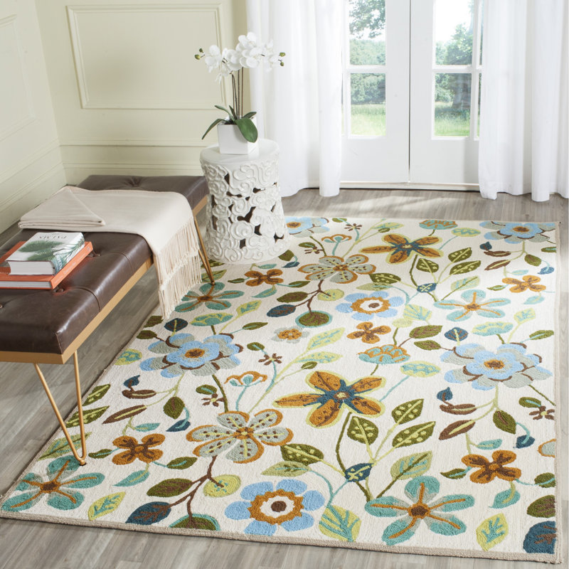 Tapis intérieur / extérieur ivoire crocheté à la main Aldridge, Rectangle 5 pi x 7 pi
