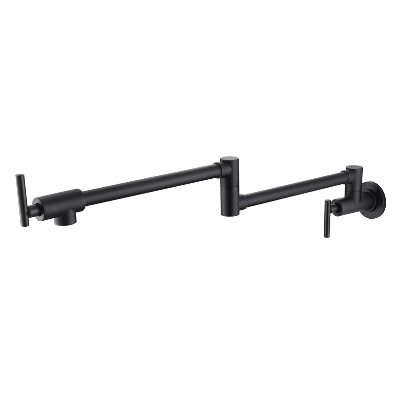 Matte Black Wall Mount Pot Filler Faucet, Brass, Double Handles Provide Steady Water Release, Arm, Corrosion Coated Protection Consistent Corrosion And Fingerprint Marks