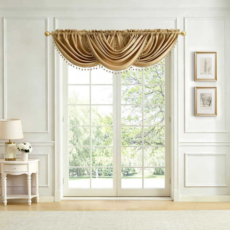 Lenox Imperial Faux Silk Waterfall Window Valance, Gold - 42"W x 22"L, Gold
