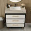 Meuble-lavabo autoportant moderne avec lavabo vasque en céramique et plateau en pierre frittée-532948340-532948347