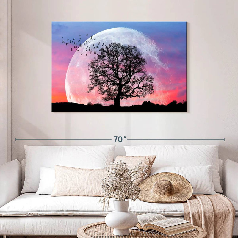 Silhouette d'arbre Harnek et d'oiseaux, H 30 po x l 45 po