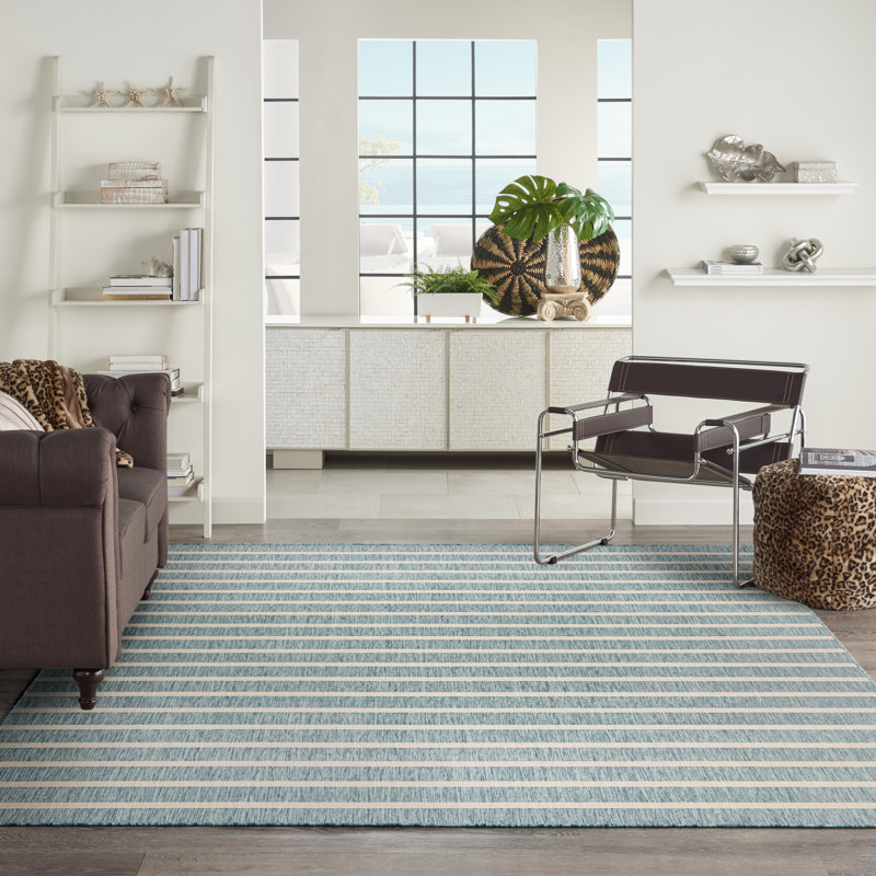 Shaila Striped Indoor / Outdoor Rug, Rectangle 7' x 10', Blue