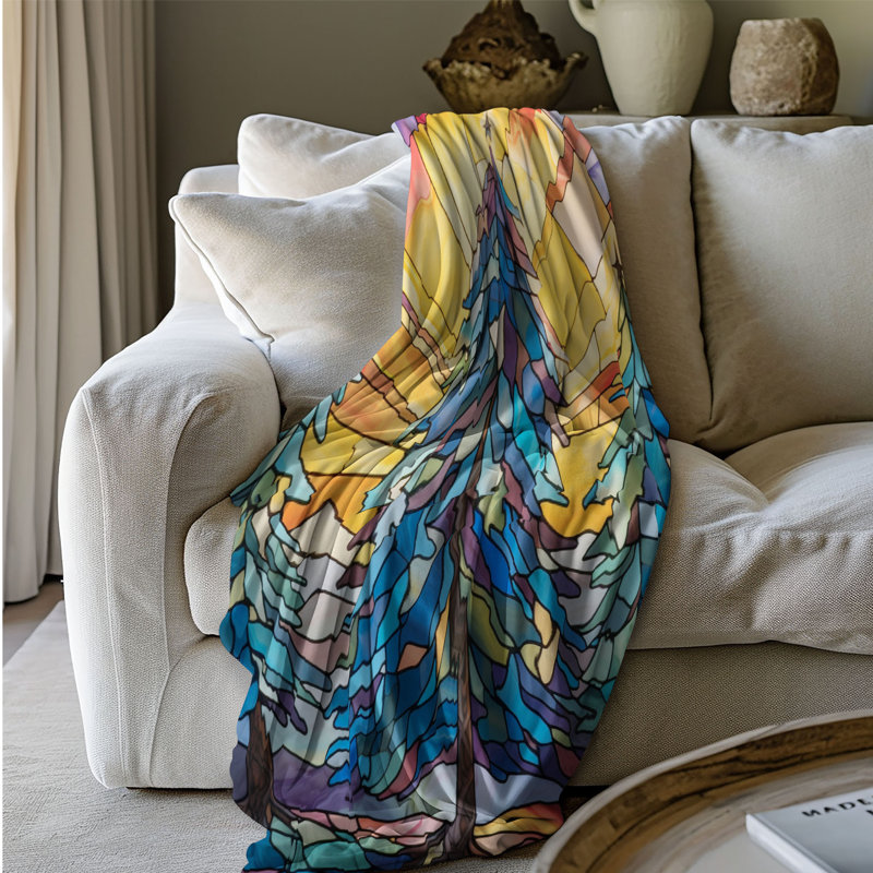 Stained Holiday Scene - 1 Piece Premium Sherpa Blanket, Queen