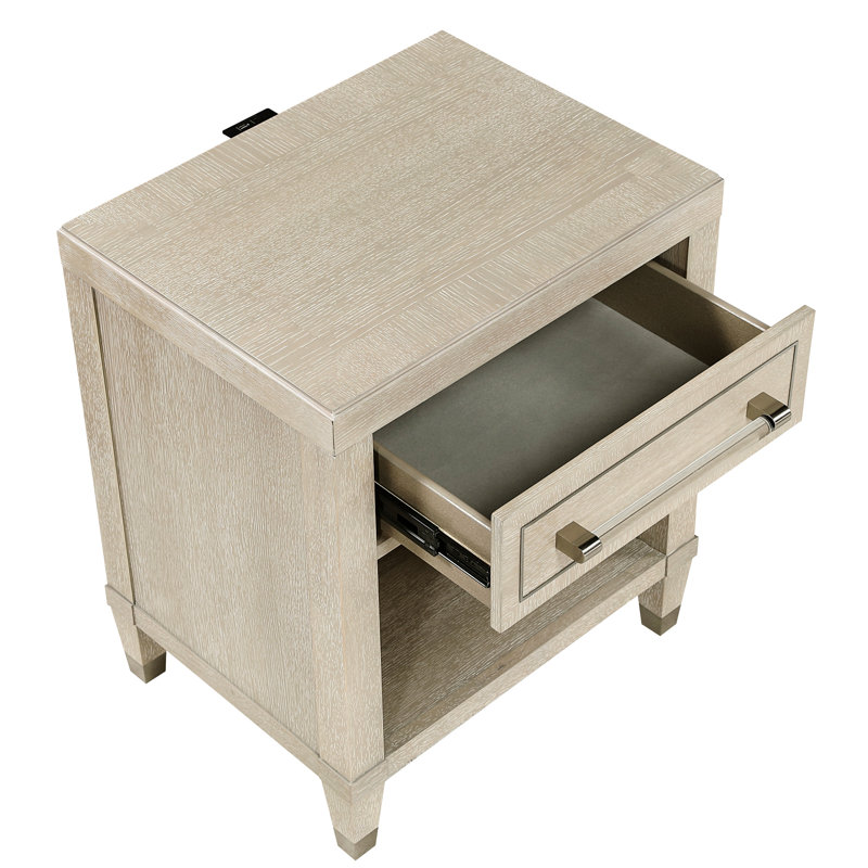 Table de chevet en chêne, prises de charge, tiroir à un seul roulement, table de chevet de style moderne avec abords, tablette, aucun assemblage requis