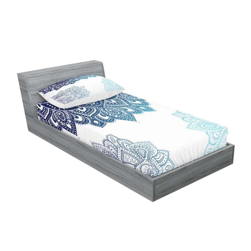 Drap-housse et coussin décoratif Ambesonne Flora Bleu pâle / bleu foncé, Ensemble de draps pour lit simple + 3 pièces supp