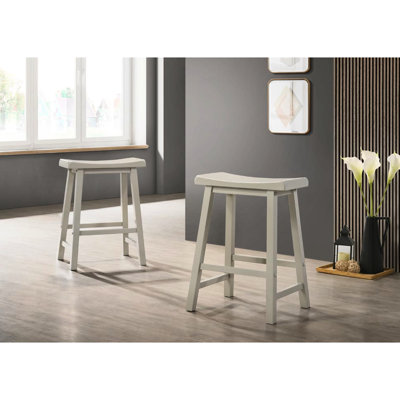 Ergonomic Gray Backless Counter Stools Of 2, Particle Board Seat, Solid Wood Frame, 17.5" Wide, 23.5" 4" Footrest, Seat Height, Footrest Easy Assembly Height Stools, Gray, Flared Legs,