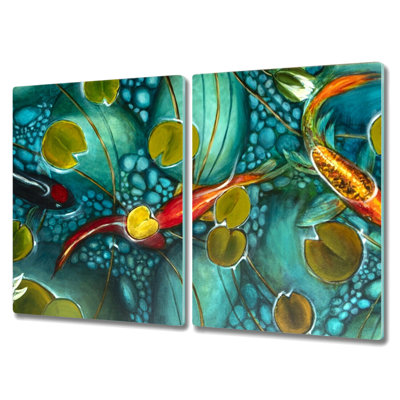 Attapulgus Tempered Glass Fish Water Lily Leaves Chopping Board