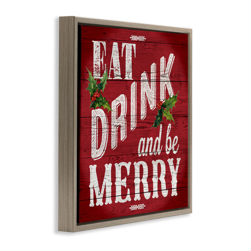 Art mural rétro sur toile «Be Merry» par Susan Arnot, Cadre flottant orme Montalcino, H 18 po x l 18 po