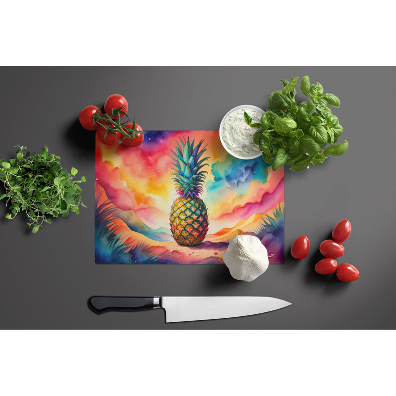 Colorful Pineapple Glass Cutting Board Large