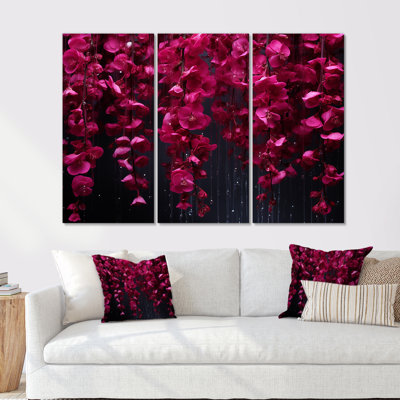 Cascade de fleurs roses et noires fuchsia - art mural fuchsia