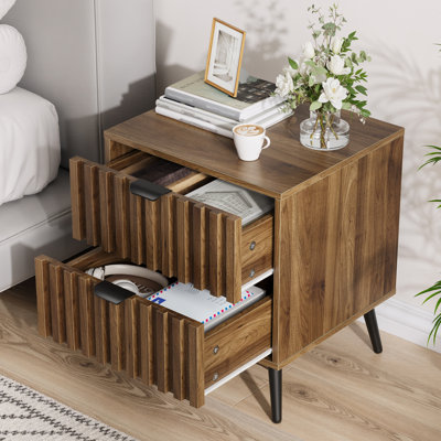 Table de chevet moderne en bois, table d'appoint avec tiroir à lattes pour chambre à coucher et salon