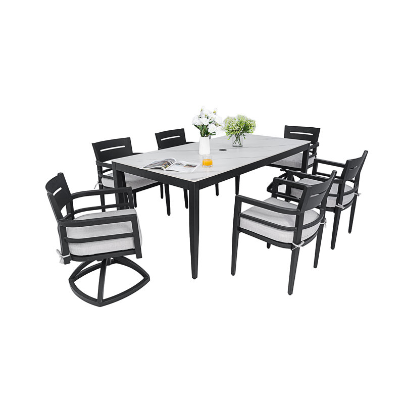 Ensemble de salle à manger d'extérieur moderne 7 pièces, Marbre blanc