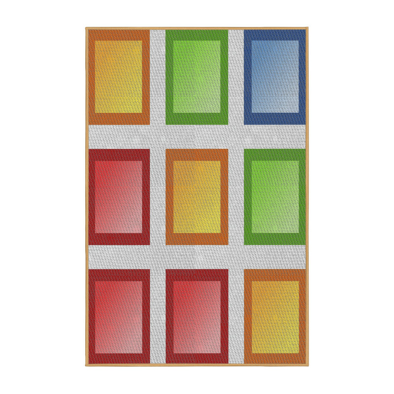 Tapis rouge/jaune/vert à motifs, Rectangle 4 pi x 6 pi