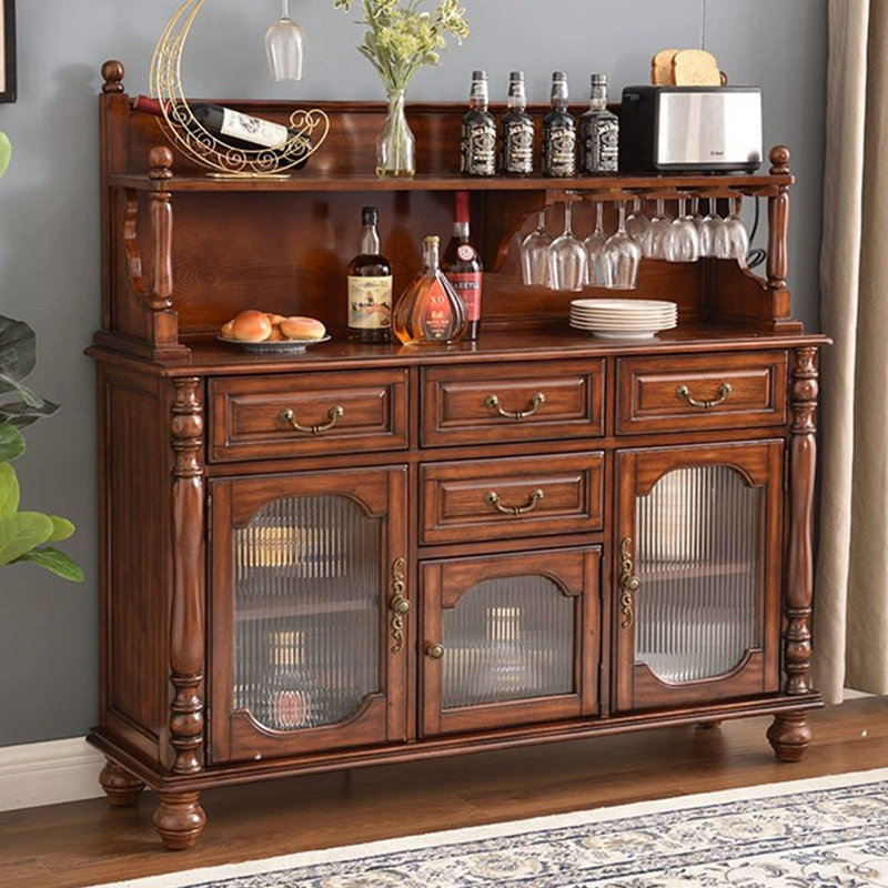 Buffet en bois massif brun noisette, H 55,51 po x l 62,99 po x P 15,35 po, Brun noyer