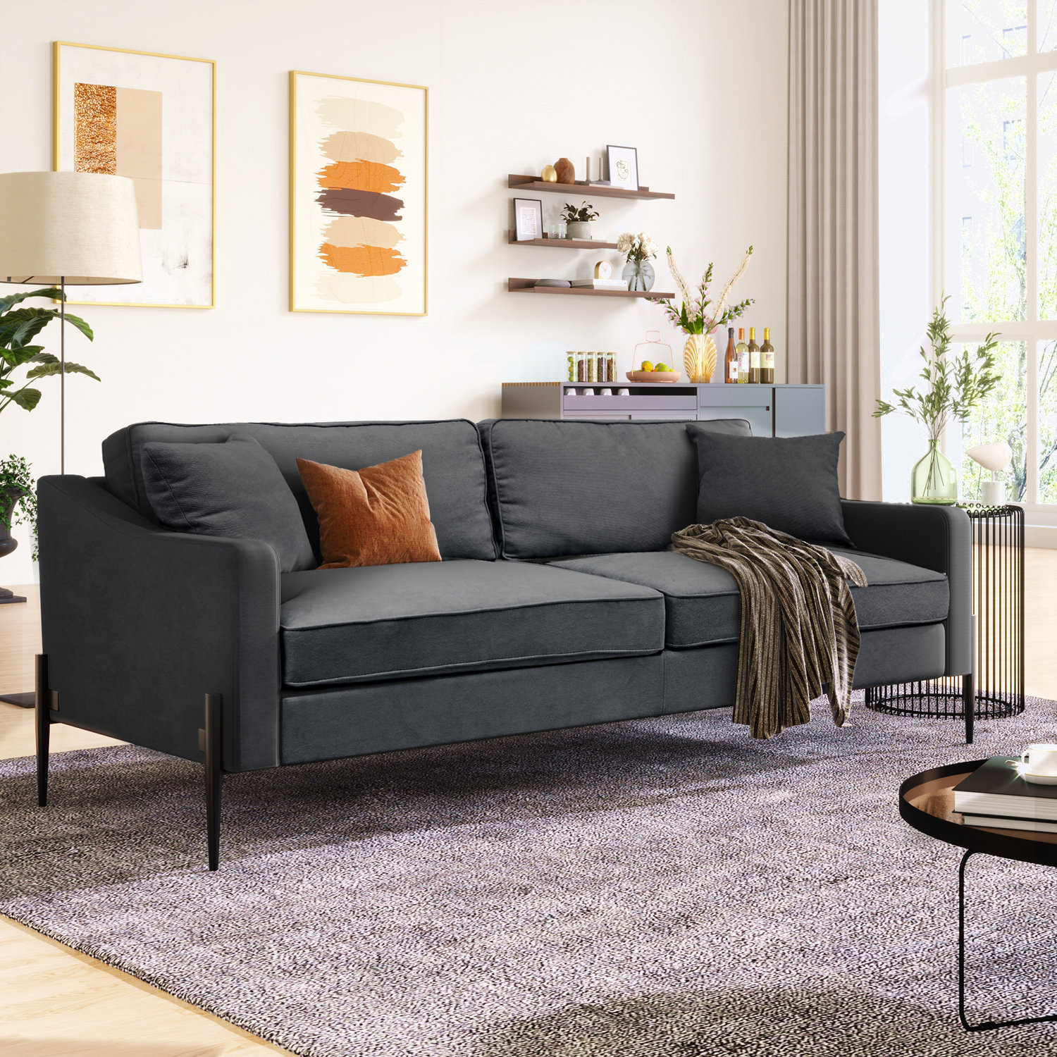 56 Loveseat Sofa, Modern Upholstered Accent Sofa with 2 Pillows and Metal  Legs Comfy 2-Seater Sofa with Seat Cushions & Square Arm Love Seats Couch