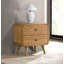 Table de chevet 2 tiroirs avec deux ports USB, bois de frêne clair