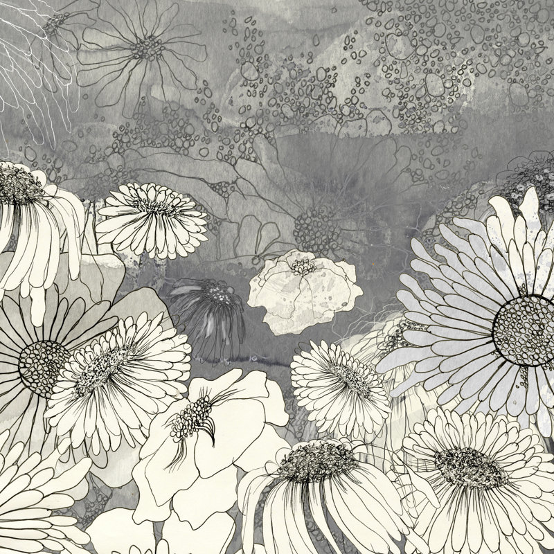 Fleurs sur fond gris I, H 36 po x l 36 po x P 1,25 po