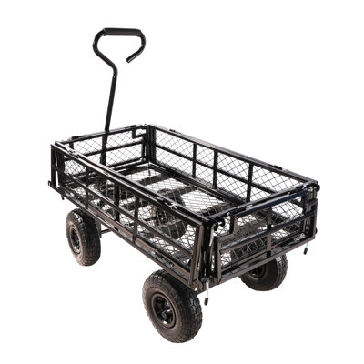 Chariot de jardin robuste en métal noir avec capacité de 600 lb et conception à double clôture