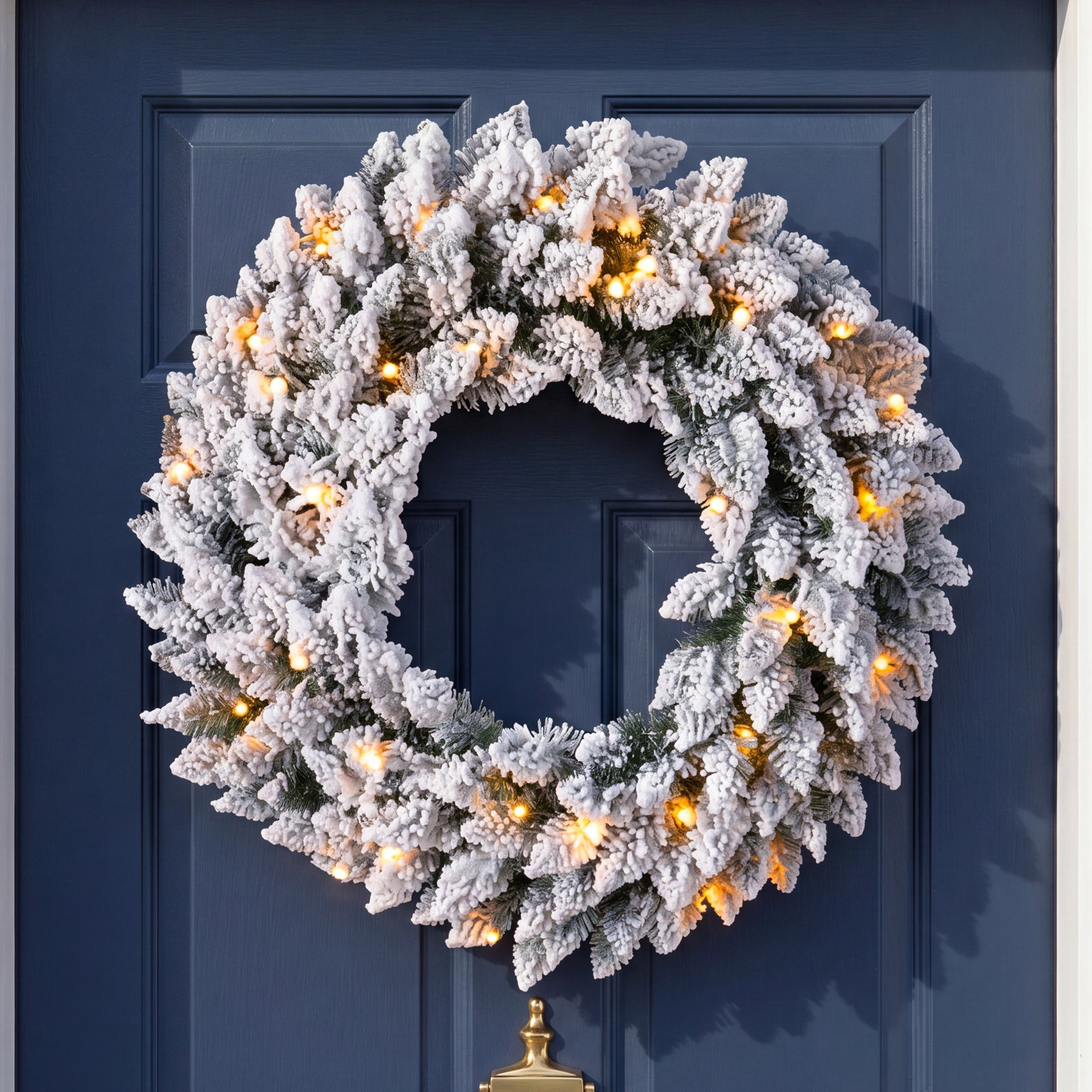 24"D Snow Flocked Christmas Wreath with 35 Lights