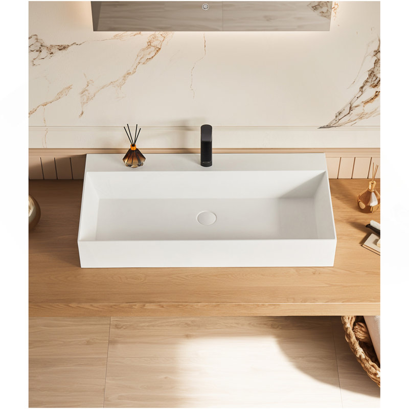 Lavabo vasque rectangulaire à fixation murale 36 po x 18 po à surface solide avec trou pour robinet