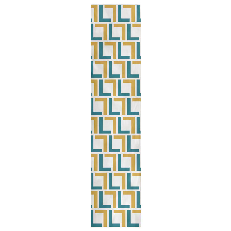 Chemin de table Carolina, 72 po x 16 po, Coton, Noir / bleu sarcelle / blanc