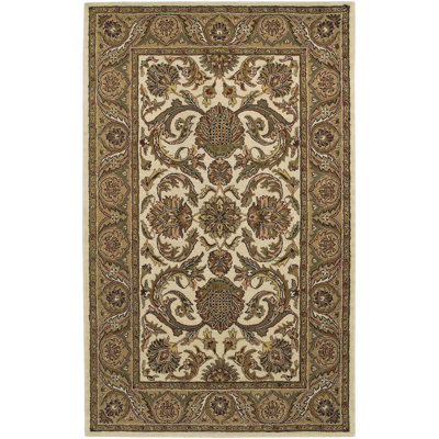 Frias Authentic Hand-Tufted Handmade Cream, Brown, Sage Green & Rust Traditional Oriental Floral Wool Area Rug