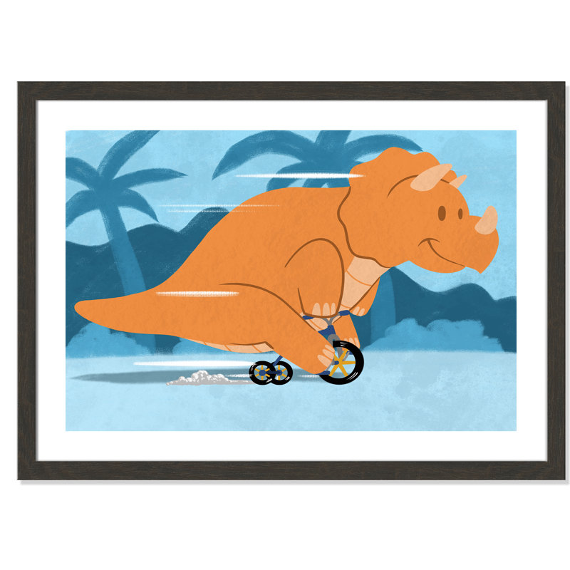 «Riding Dino 2», impression sur papier, H 24,5 po x l 34,5 po x P 0,6 po, Encadré plat à grain de bois noir