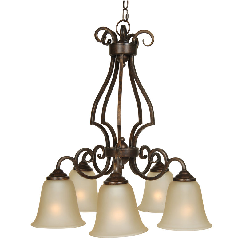 Lustre classique/traditionnel ombré 5 lumières Centreville, Bronze péruvien avec verre ambré