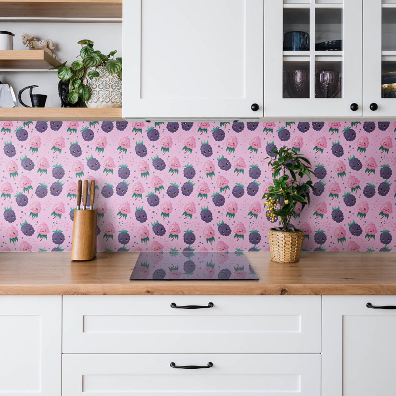 Self Adhesive Vinyl Splashback Wall Panel Sticker Tile Peel Stick 100x50 cm Pink cartoon fruits