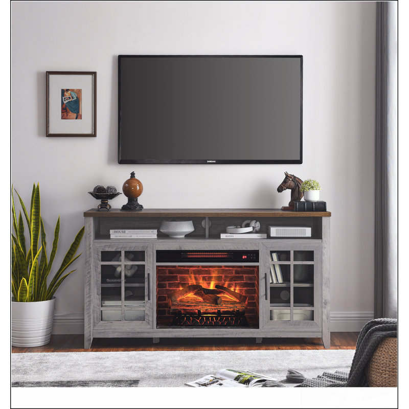 Meuble télé 55 po avec foyer électrique KD Inserts, Gris délavé