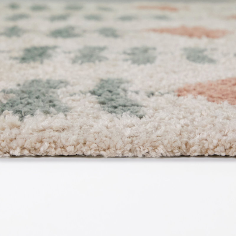 Hawthorne Pink/Sage Kids Floral Stripes Area Rug, 5'3" x 7'