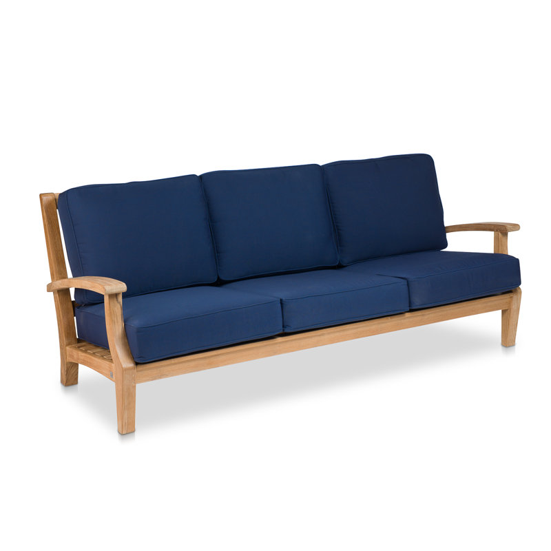 83'' Wide Reversible Teak Patio Sofa with Cushions, Dark Blue