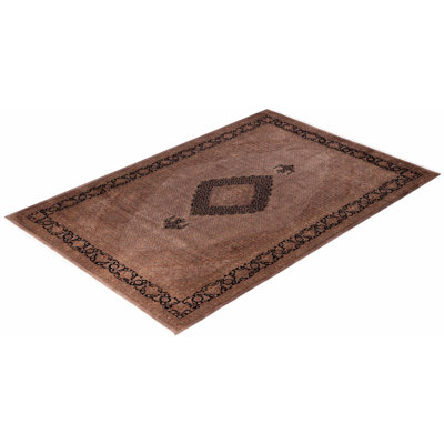 Tapis brun en laine noué à la main de style moderne et contemporain Collett 6 pi 7 po x 9 pi 10 po
