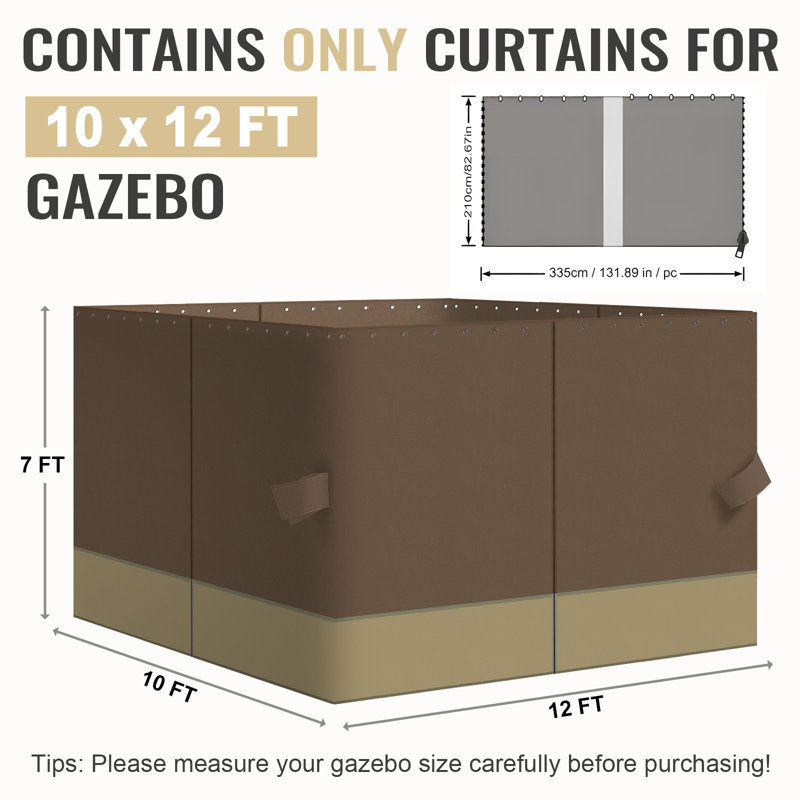 4-Panel Outdoor Gazebo Curtains, Brown/Khaki, 82.7" H x 120" W144" D