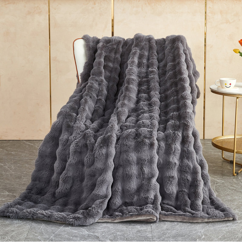 Jeté tricoté, Noir / gris, L 39 po x L 63 po