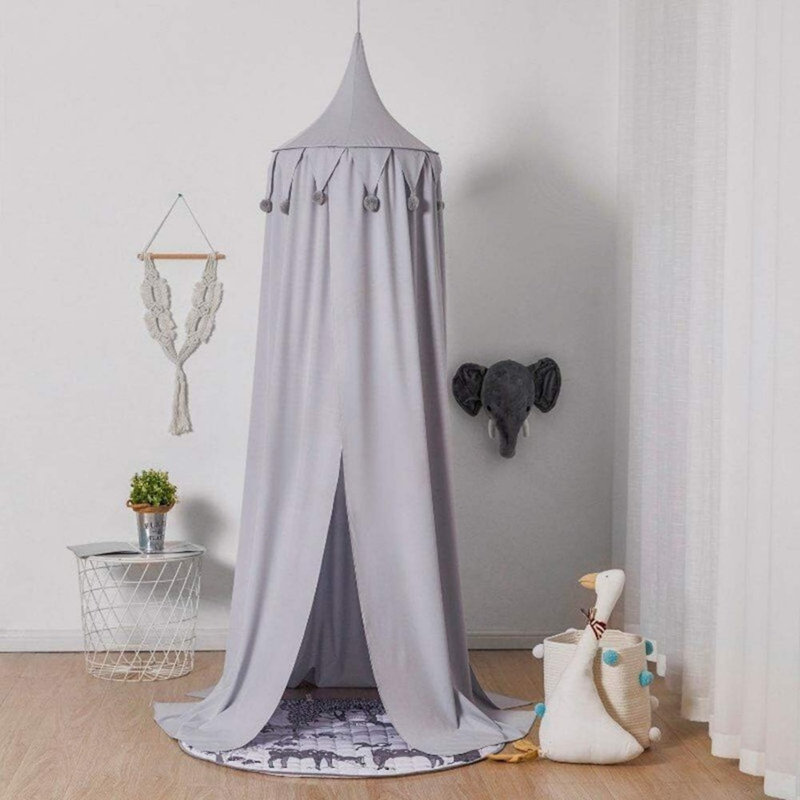 Round Dome Cotton Bed Canopy Mosquito Net, Grey