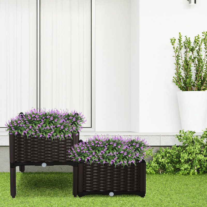 Lit de jardin surélevé avec pieds, auto-arrosage et. Gris, pour les jardins. Polypropylène, contrôle de la prise d'eau 2 pièces - arrosage automatique optimisé. Fleur, herbe, plantation de légumes. Améliorez la gestion