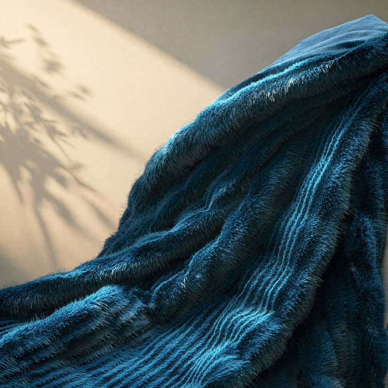 Jeté moelleux en fausse fourrure texturée, Deep Teal
