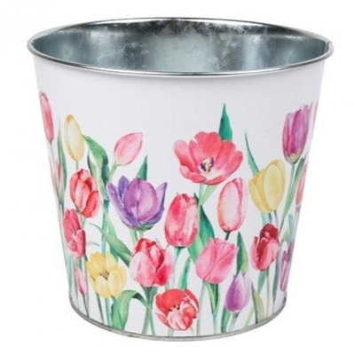 Tulip Garden Printed Metal Bucket