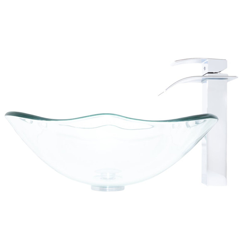 Novatto 15'' Glass Bathroom Sink with Faucet, Chorme